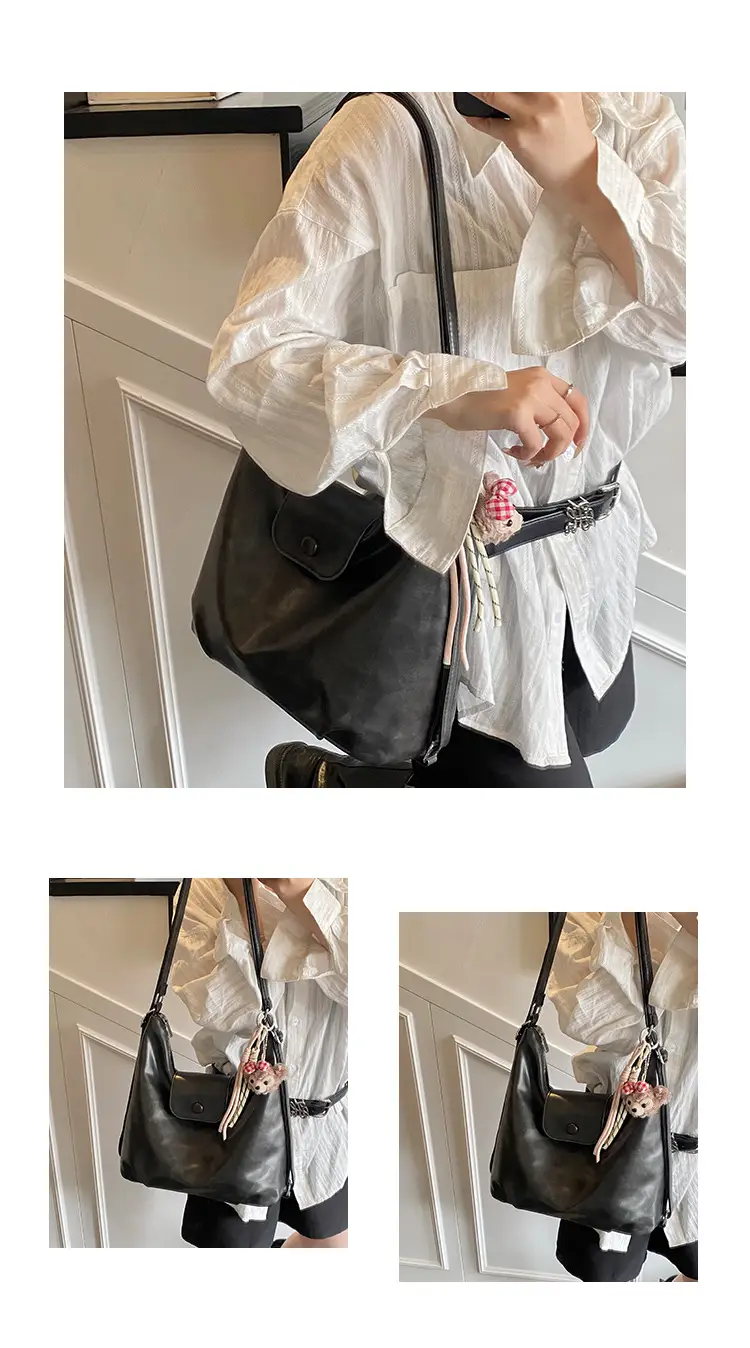 Women's Beige Retro Shoulder Tote Bag with Doll Decor — feature 9