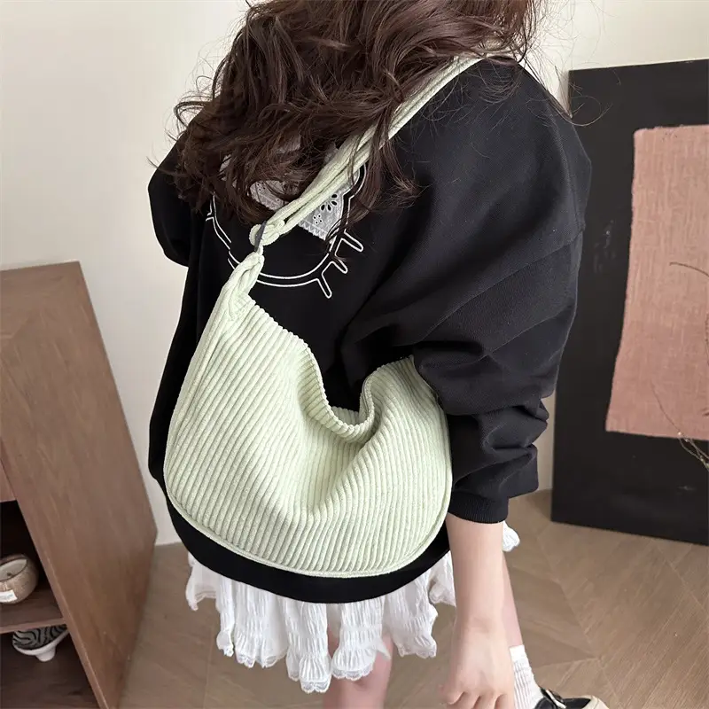 Women's Light Green Knitted Crossbody Bag with Artistic Chain - Image 9