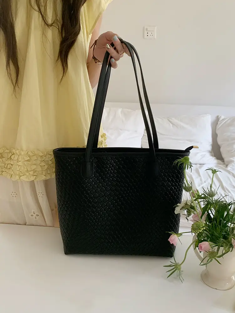 Women Black Woven Tote Bag Large Capacity 2026 - Image 6