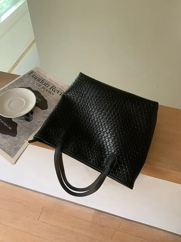 Women Black Woven Tote Bag Large Capacity 2026 - Image 7