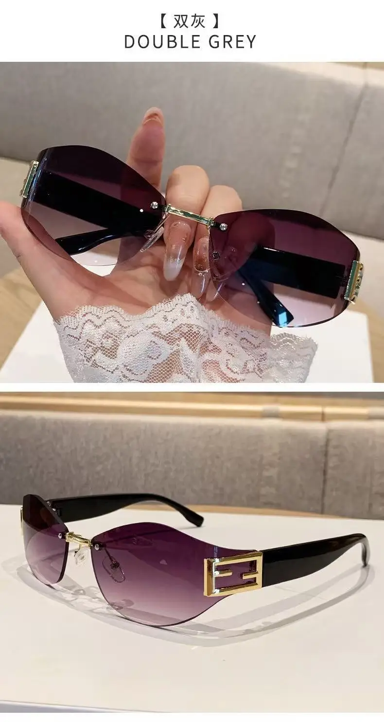 Retro Frameless Oval Curved Sunglasses Y2K Metal Ins β feature 12