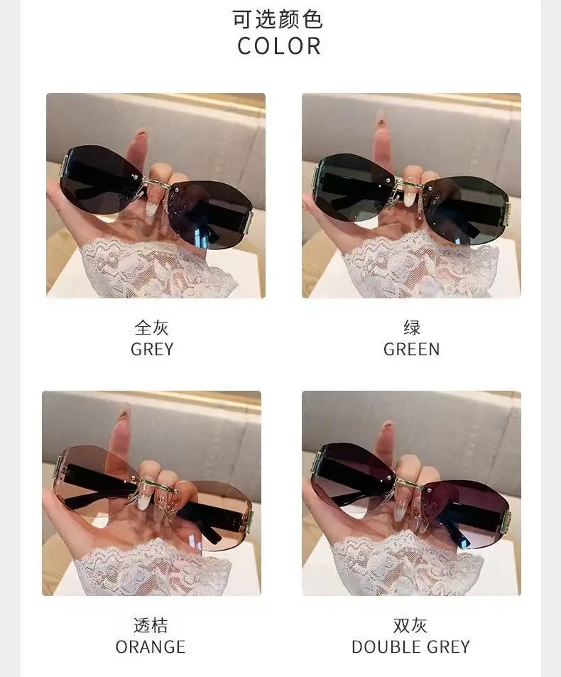 Retro Frameless Oval Curved Sunglasses Y2K Metal Ins β feature 6