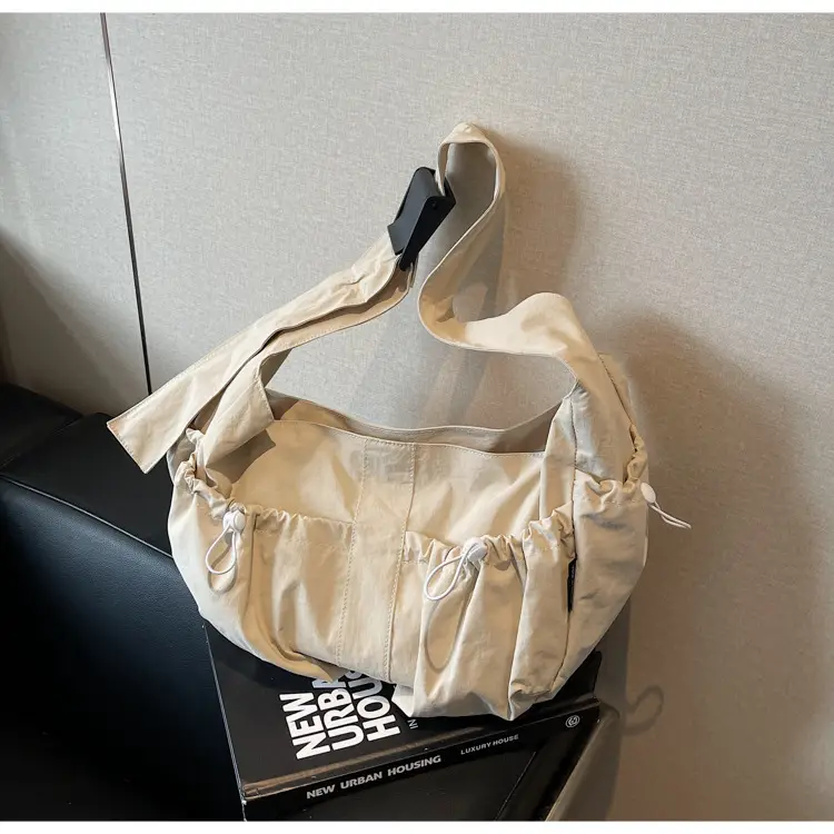 Crossbody Women's Large Capacity Bag Beige Fabric