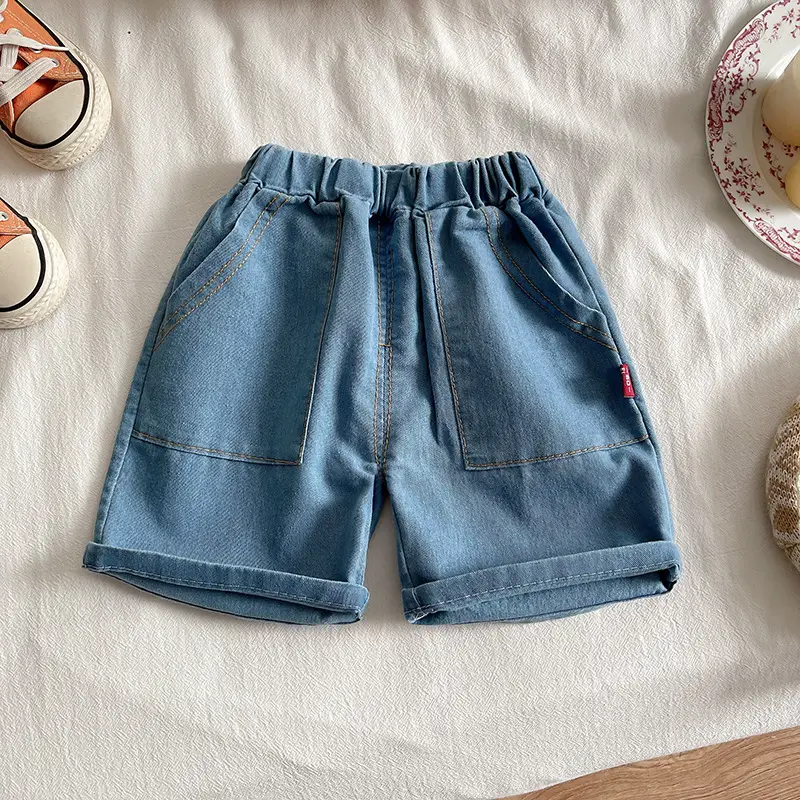 Boys Striped Cotton Shorts Set Blue Beige - Image 4
