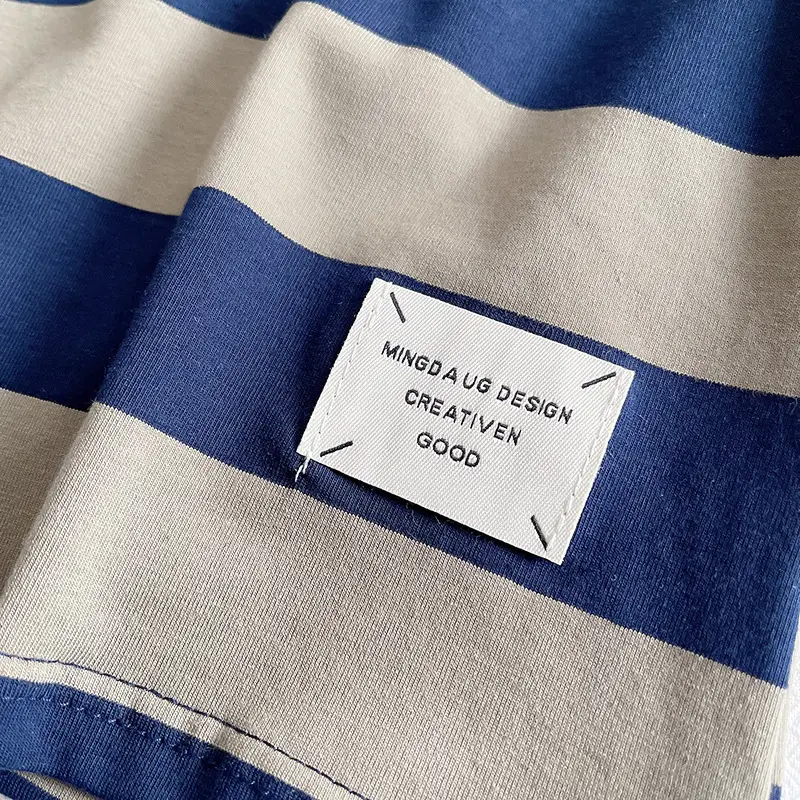 Boys Striped Cotton Shorts Set Blue Beige — feature 10