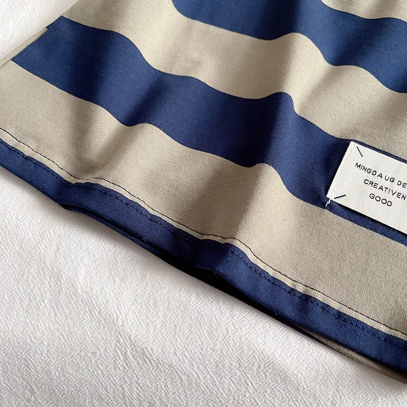 Boys Striped Cotton Shorts Set Blue Beige — feature 11