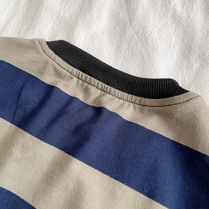 Boys Striped Cotton Shorts Set Blue Beige — feature 14