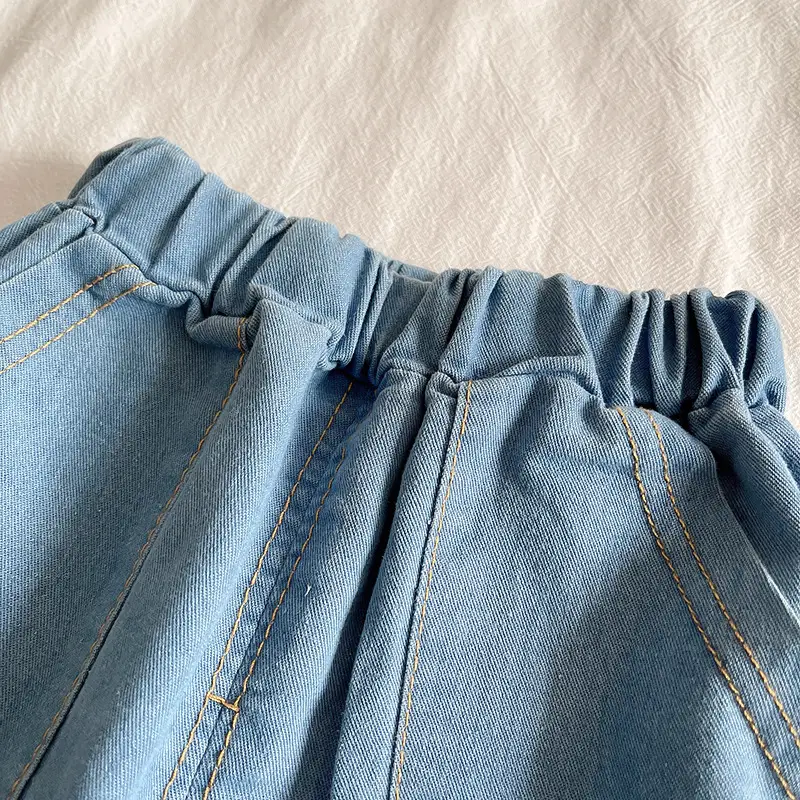 Boys Striped Cotton Shorts Set Blue Beige — feature 15