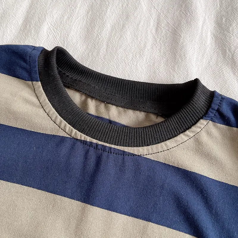 Boys Striped Cotton Shorts Set Blue Beige — feature 8
