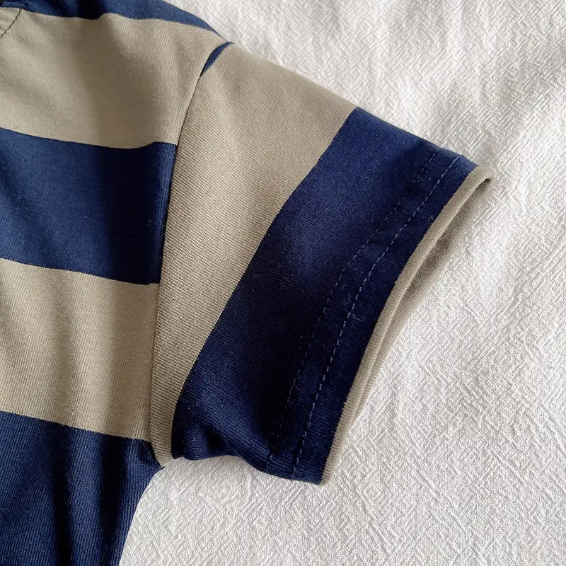 Boys Striped Cotton Shorts Set Blue Beige — feature 9