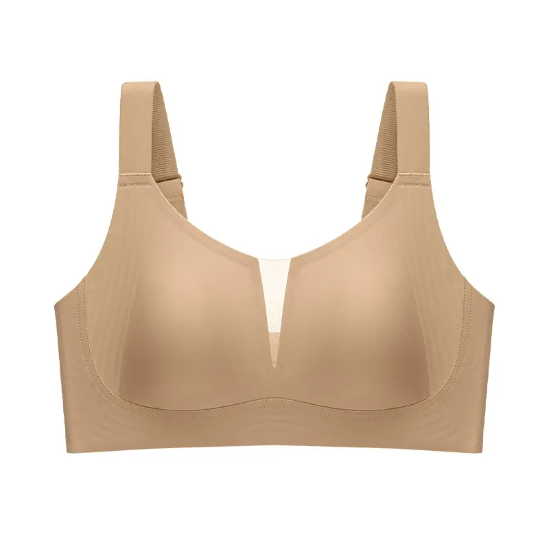 Summer Light and Breathable Rabbit Ear Cup Invisible Skin Liquid Foundation Intimates for Women with Big Breasts Showing Small Mulberry Silk Seamless Bra