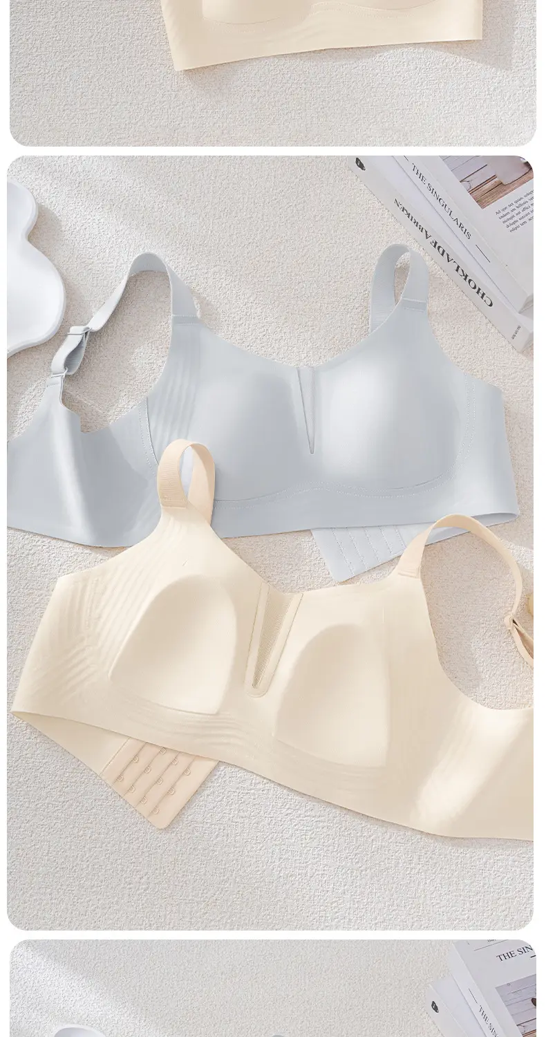 Summer Light and Breathable Rabbit Ear Cup Invisible Skin Liquid Foundation Intimates for Women with Big Breasts Showing Small Mulberry Silk Seamless Bra — feature 18