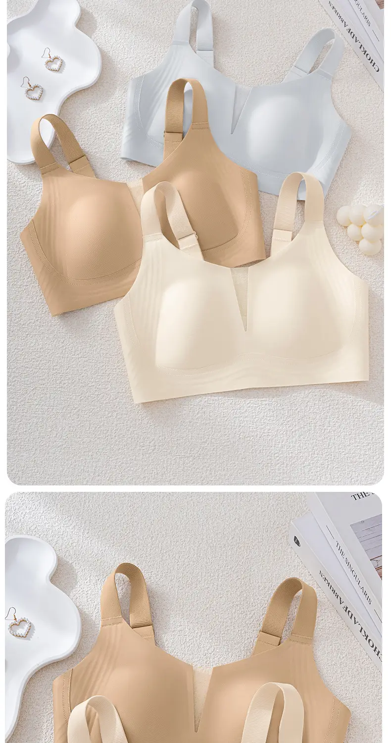 Summer Light and Breathable Rabbit Ear Cup Invisible Skin Liquid Foundation Intimates for Women with Big Breasts Showing Small Mulberry Silk Seamless Bra — feature 19