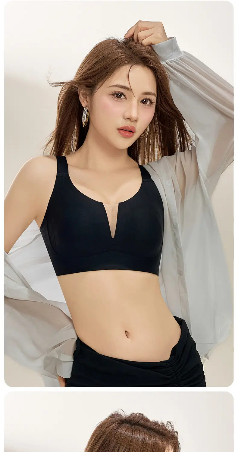 Summer Light and Breathable Rabbit Ear Cup Invisible Skin Liquid Foundation Intimates for Women with Big Breasts Showing Small Mulberry Silk Seamless Bra — feature 22