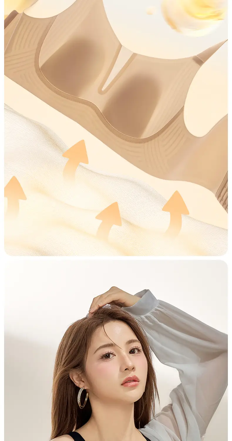 Summer Light and Breathable Rabbit Ear Cup Invisible Skin Liquid Foundation Intimates for Women with Big Breasts Showing Small Mulberry Silk Seamless Bra — feature 7