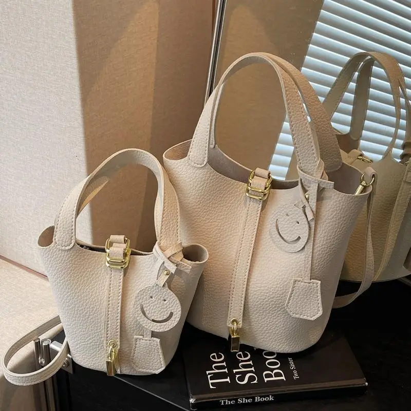 Women's Retro Satchel Bag Beige Gold Accents - Image 7