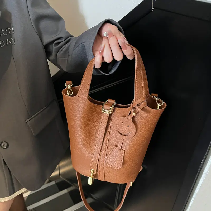 Women's Retro Satchel Bag Beige Gold Accents - Image 8
