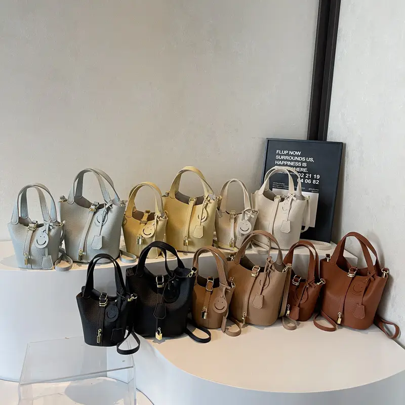 Women's Retro Satchel Bag Beige Gold Accents - Image 10