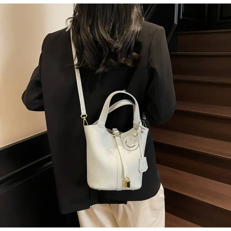 Women's Retro Satchel Bag Beige Gold Accents — feature 17