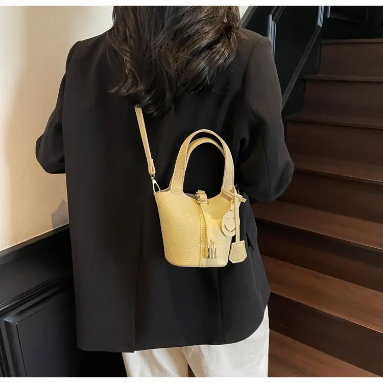 Women's Retro Satchel Bag Beige Gold Accents — feature 18