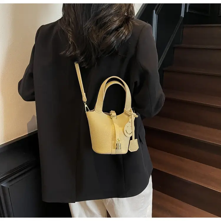 Women's Retro Satchel Bag Beige Gold Accents — feature 19