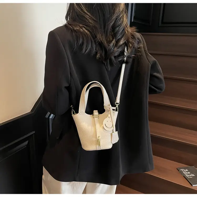 Women's Retro Satchel Bag Beige Gold Accents — feature 21
