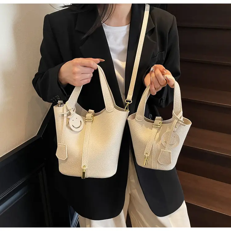 Women's Retro Satchel Bag Beige Gold Accents — feature 22