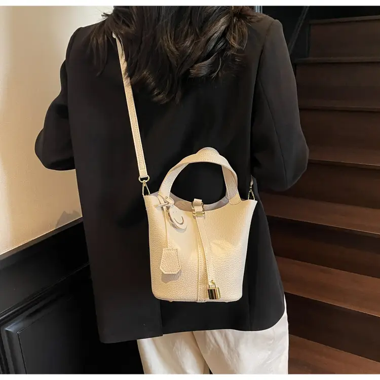 Women's Retro Satchel Bag Beige Gold Accents — feature 23