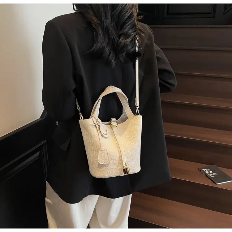 Women's Retro Satchel Bag Beige Gold Accents — feature 24
