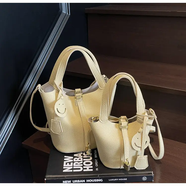 Women's Retro Satchel Bag Beige Gold Accents — feature 26