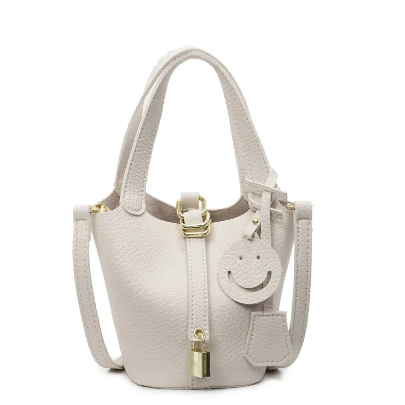 Women's Retro Satchel Bag Beige Gold Accents - Image 2