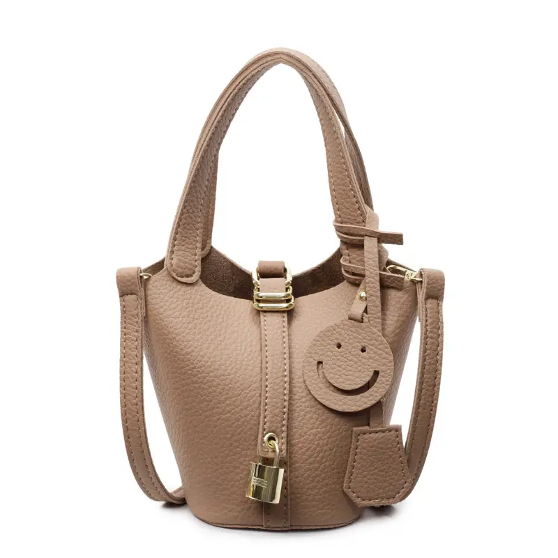 Women's Retro Satchel Bag Beige Gold Accents - Image 3