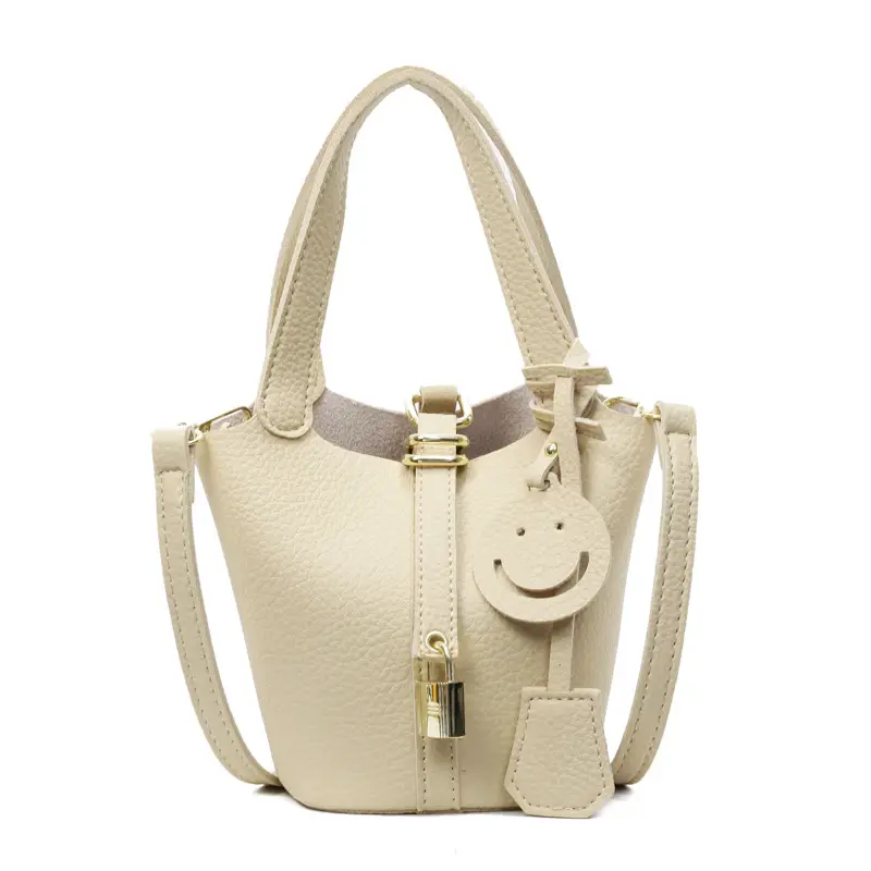 Women's Retro Satchel Bag Beige Gold Accents - Image 4