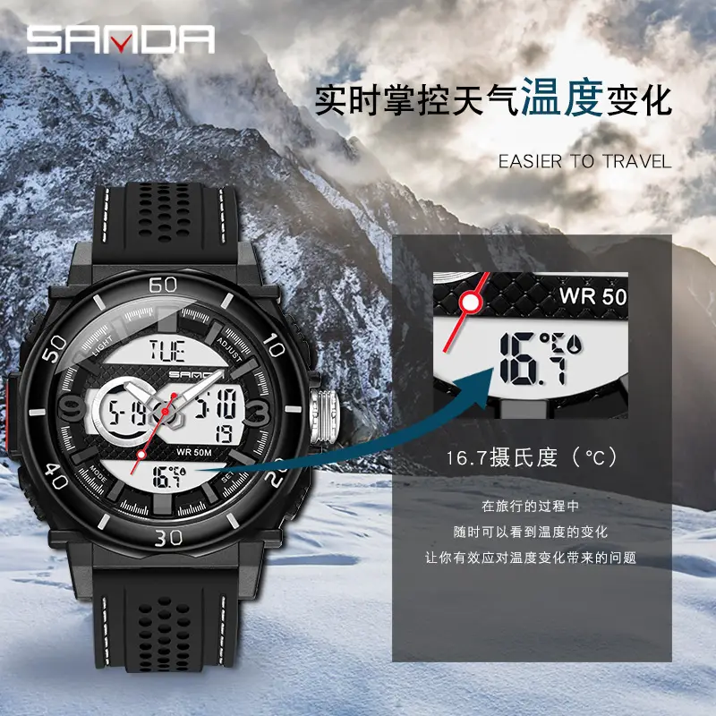 Sanda Men's Digital Sport Watch with Temperature Display - Image 4