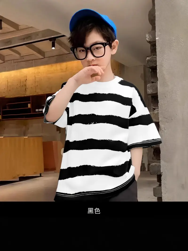 Boys Striped Cotton T-shirt Red White Summer Wear - Image 7