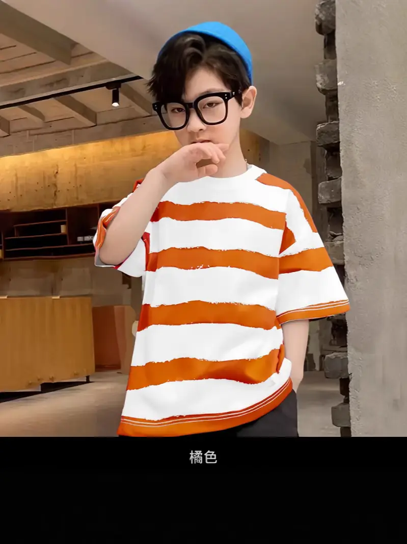 Boys Striped Cotton T-shirt Red White Summer Wear - Image 8