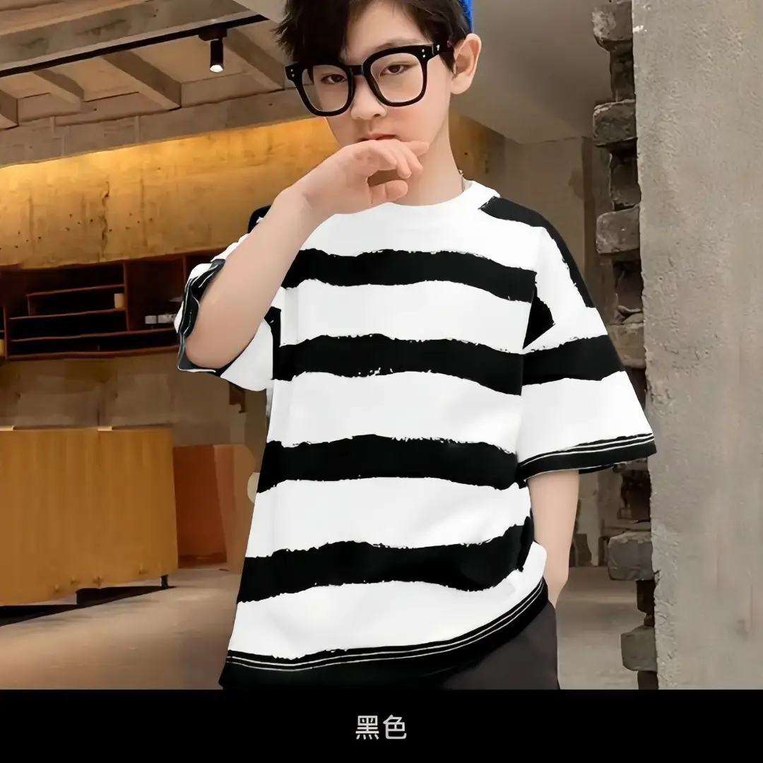 Boys Striped Cotton T-shirt Red White Summer Wear — feature 10