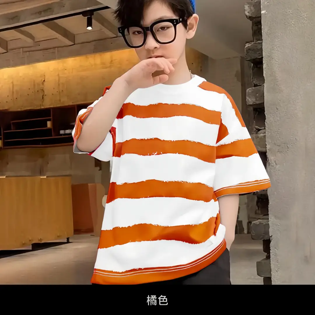 Boys Striped Cotton T-shirt Red White Summer Wear - Image 4