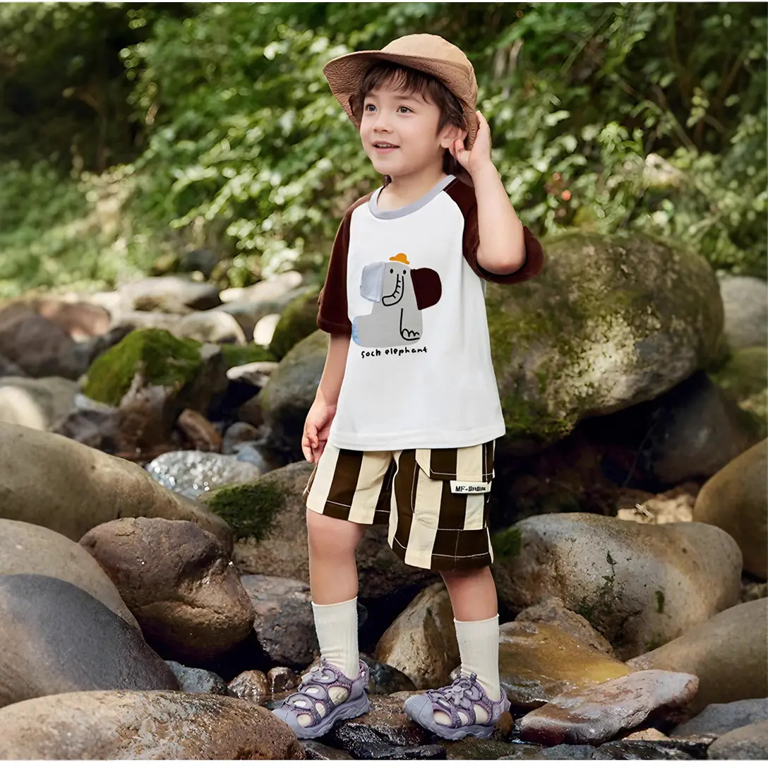 Kids Cartoon Raglan Sleeve T-Shirt Shorts Set - Image 5