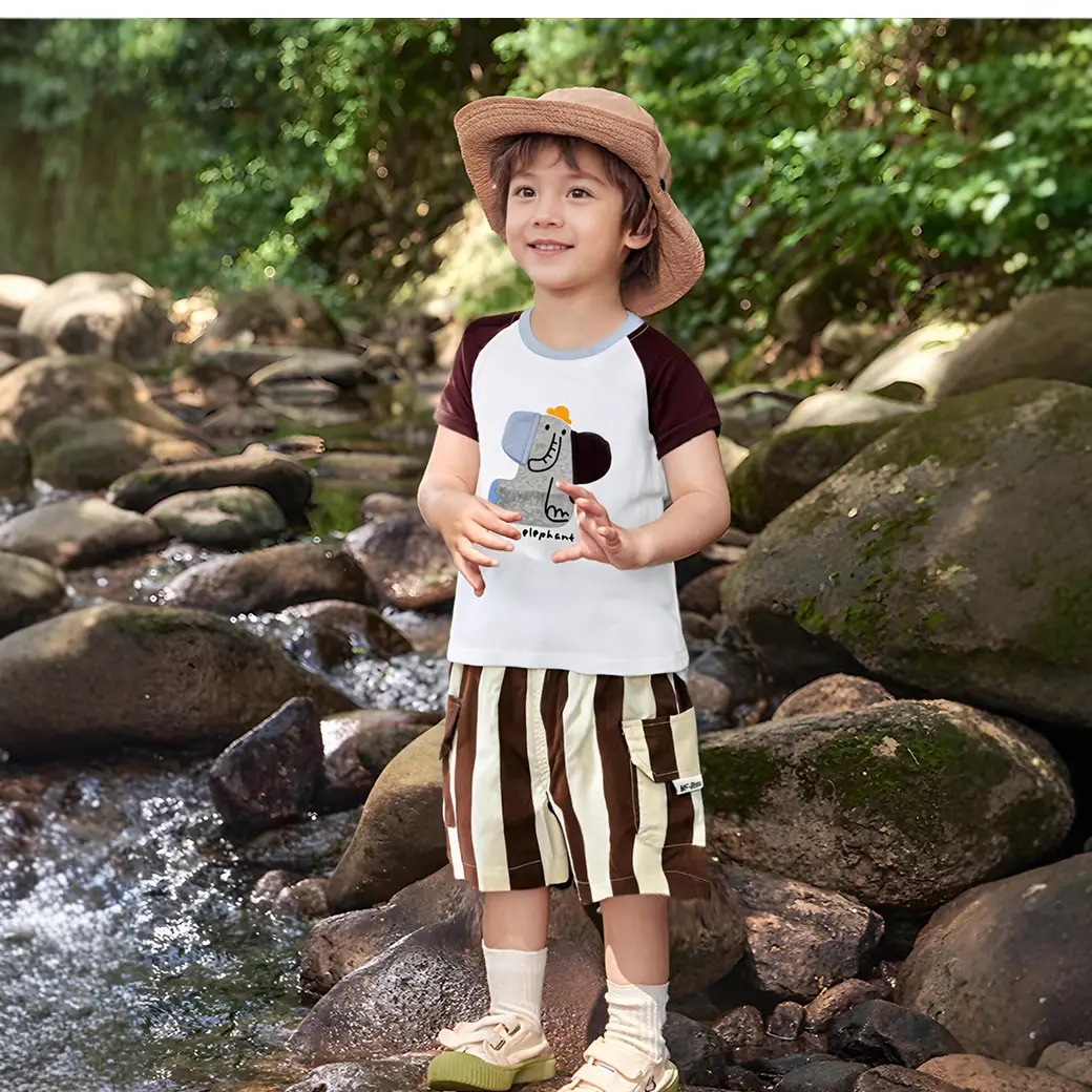Kids Cartoon Raglan Sleeve T-Shirt Shorts Set - Image 7