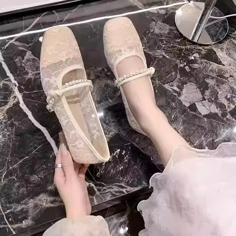 Summer Shallow Flat Evening Shoes, Gentle Wind Mesh Breathable Fairy French Low Heels with Skirts, French Single Shoes for Women - Image 4