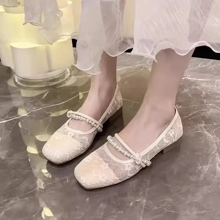 Summer Shallow Flat Evening Shoes, Gentle Wind Mesh Breathable Fairy French Low Heels with Skirts, French Single Shoes for Women - Image 5