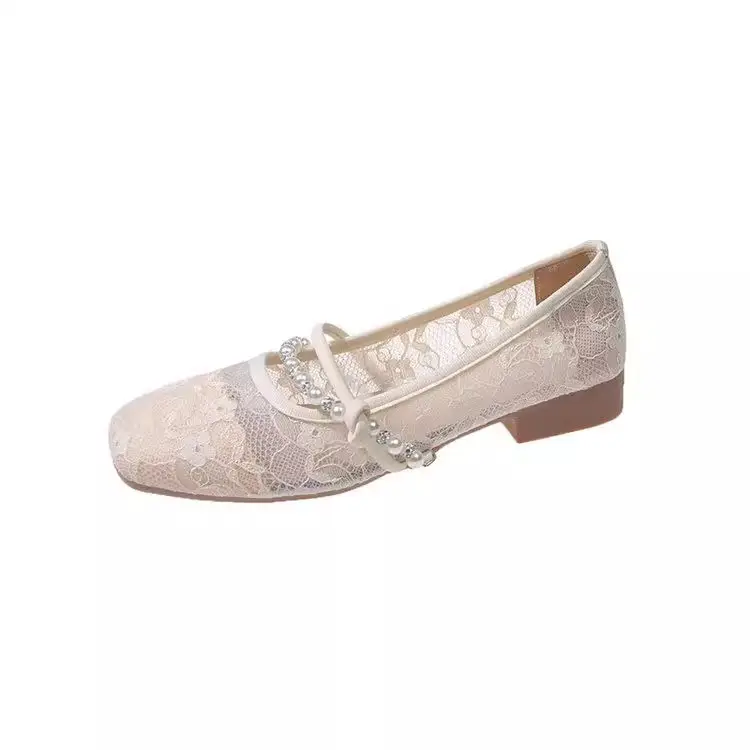 Summer Shallow Flat Evening Shoes, Gentle Wind Mesh Breathable Fairy French Low Heels with Skirts, French Single Shoes for Women - Image 7