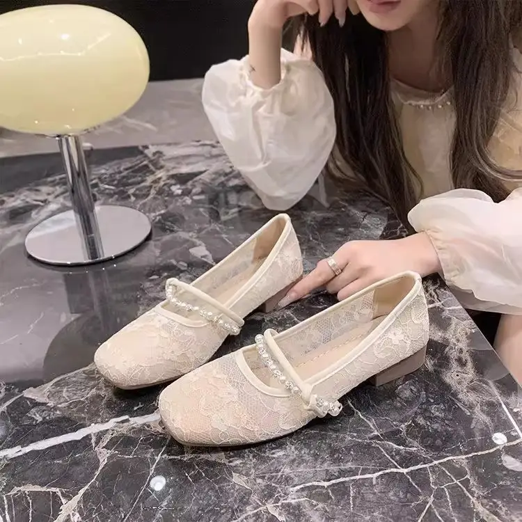 Summer Shallow Flat Evening Shoes, Gentle Wind Mesh Breathable Fairy French Low Heels with Skirts, French Single Shoes for Women — feature 10