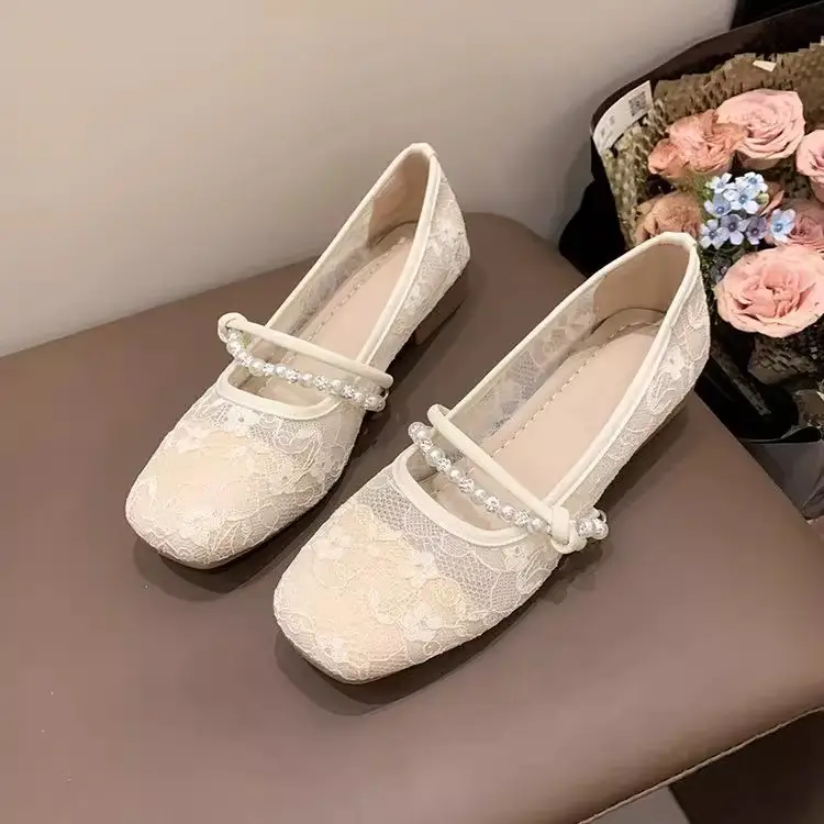 Summer Shallow Flat Evening Shoes, Gentle Wind Mesh Breathable Fairy French Low Heels with Skirts, French Single Shoes for Women — feature 11