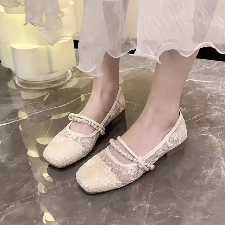 Summer Shallow Flat Evening Shoes, Gentle Wind Mesh Breathable Fairy French Low Heels with Skirts, French Single Shoes for Women — feature 12