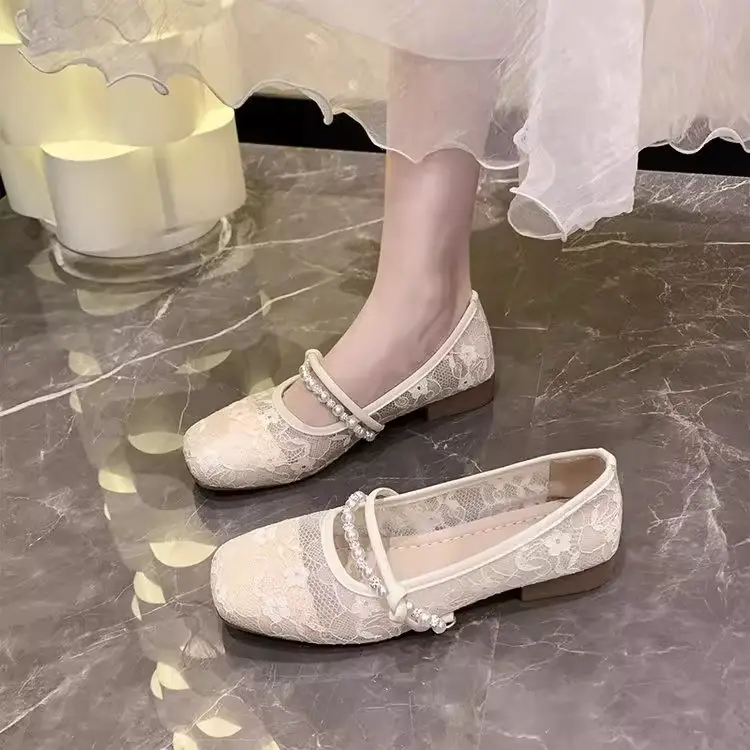 Summer Shallow Flat Evening Shoes, Gentle Wind Mesh Breathable Fairy French Low Heels with Skirts, French Single Shoes for Women — feature 13