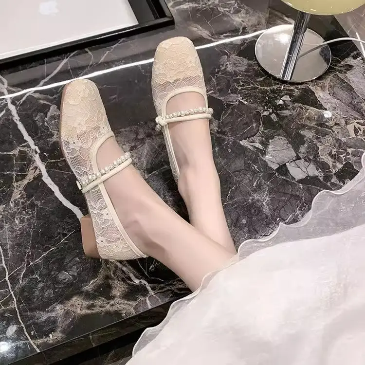 Summer Shallow Flat Evening Shoes, Gentle Wind Mesh Breathable Fairy French Low Heels with Skirts, French Single Shoes for Women — feature 14