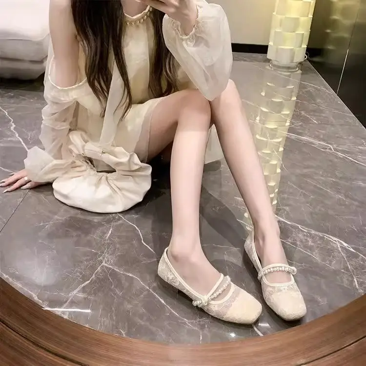 Summer Shallow Flat Evening Shoes, Gentle Wind Mesh Breathable Fairy French Low Heels with Skirts, French Single Shoes for Women — feature 16