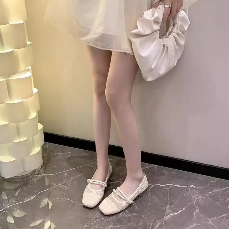 Summer Shallow Flat Evening Shoes, Gentle Wind Mesh Breathable Fairy French Low Heels with Skirts, French Single Shoes for Women — feature 5